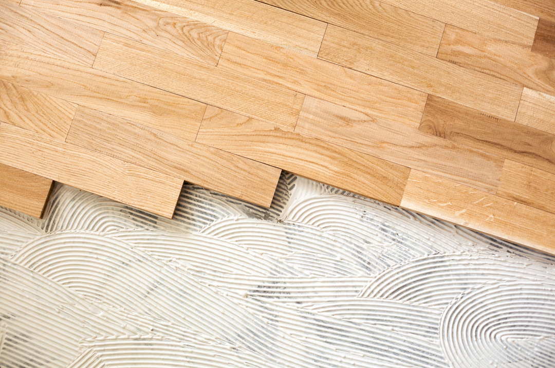 Subfloor leveling before hardwood flooring installation in Kitchener-Waterloo.