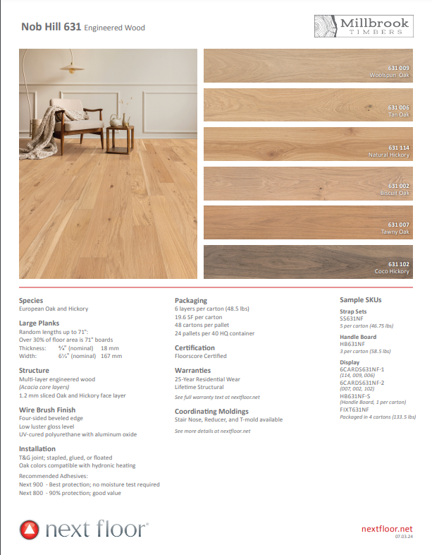 Tan Oak 631 006 - Nextfloor Engineered Hardwood 6-1/2" x 3/4" T&G Nob Hill 631