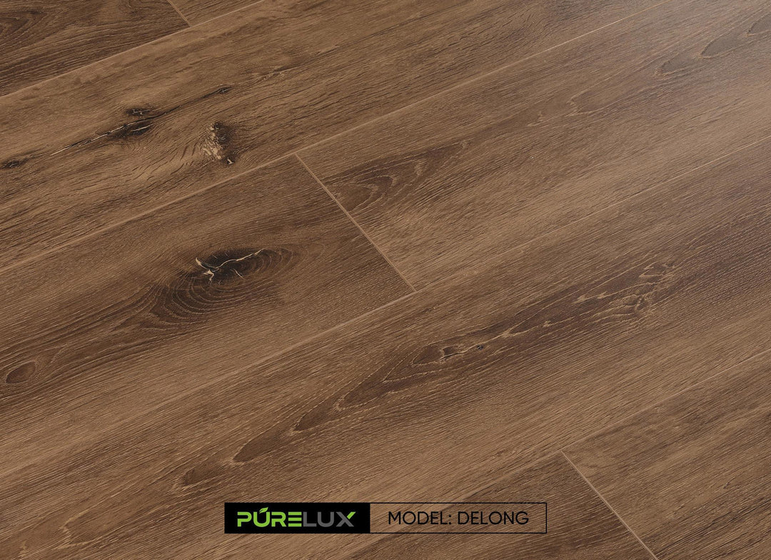 Close up of the rich, brown tones of Purelux laminate flooring.