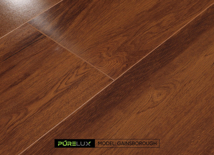 A bright and inviting room showcasing the rich, brown tones of Purelux laminate flooring.