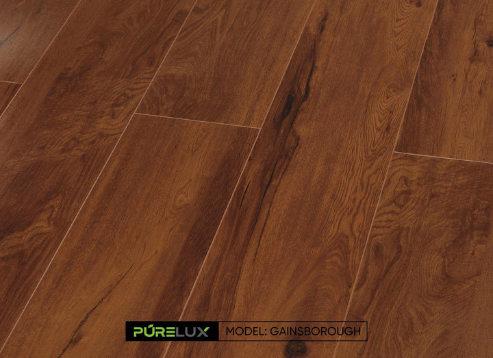 A bright and inviting room showcasing the rich, brown tones of Purelux laminate flooring.