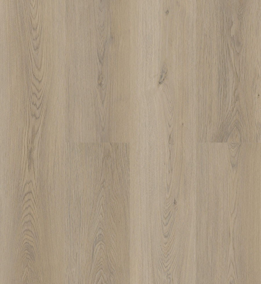 Close-up showing the texture and color of Lajolla Purelux vinyl plank flooring with cork underlay.