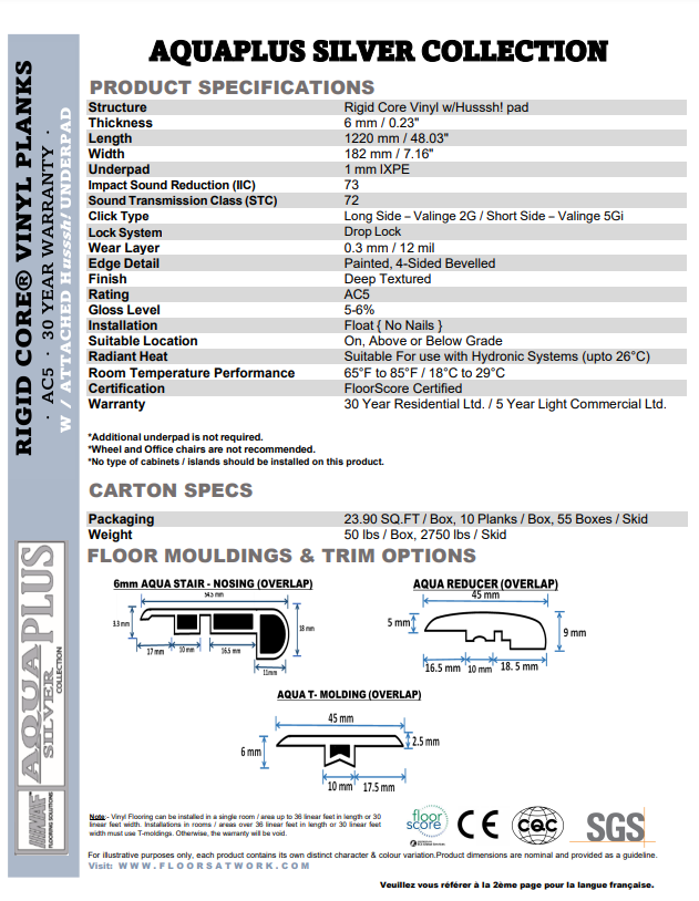 MOONFLOWER- AQUAPLUS Silver 6mm Vinyl SPC Flooring