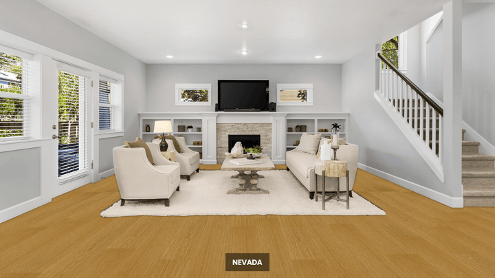 A bright and inviting room showcasing the rich, natural oak tones of NAF engineered hardwood flooring.