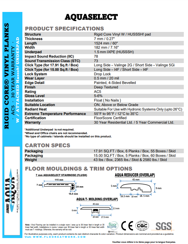 WASAGA- AQUAPLUS Select 7mm SPC Vinyl Flooring