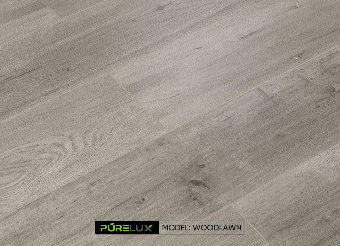 Close up of the rich, gray tones of Purelux laminate flooring.