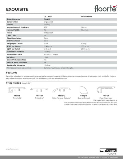 BEIGED HICKORY 1052 - SHAW WATERPROOF ENGINEERED HARDWOOD EXQUISITE FH820 - advancedflooring