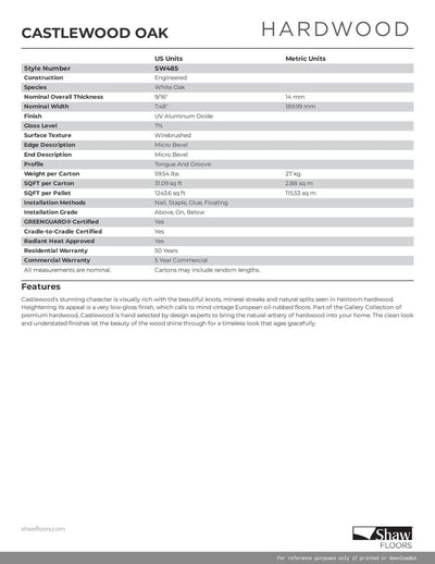 CHATELAINE 1010 - SHAW ENGINEERED HARDWOOD CASTLEWOOD OAK SW485 - advancedflooring