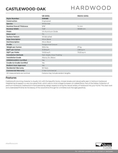 DRAWBRIDGE 00514 - SHAW ENGINEERED HARDWOOD CASTLEWOOD OAK SW485 - ADVANCED FLOORING