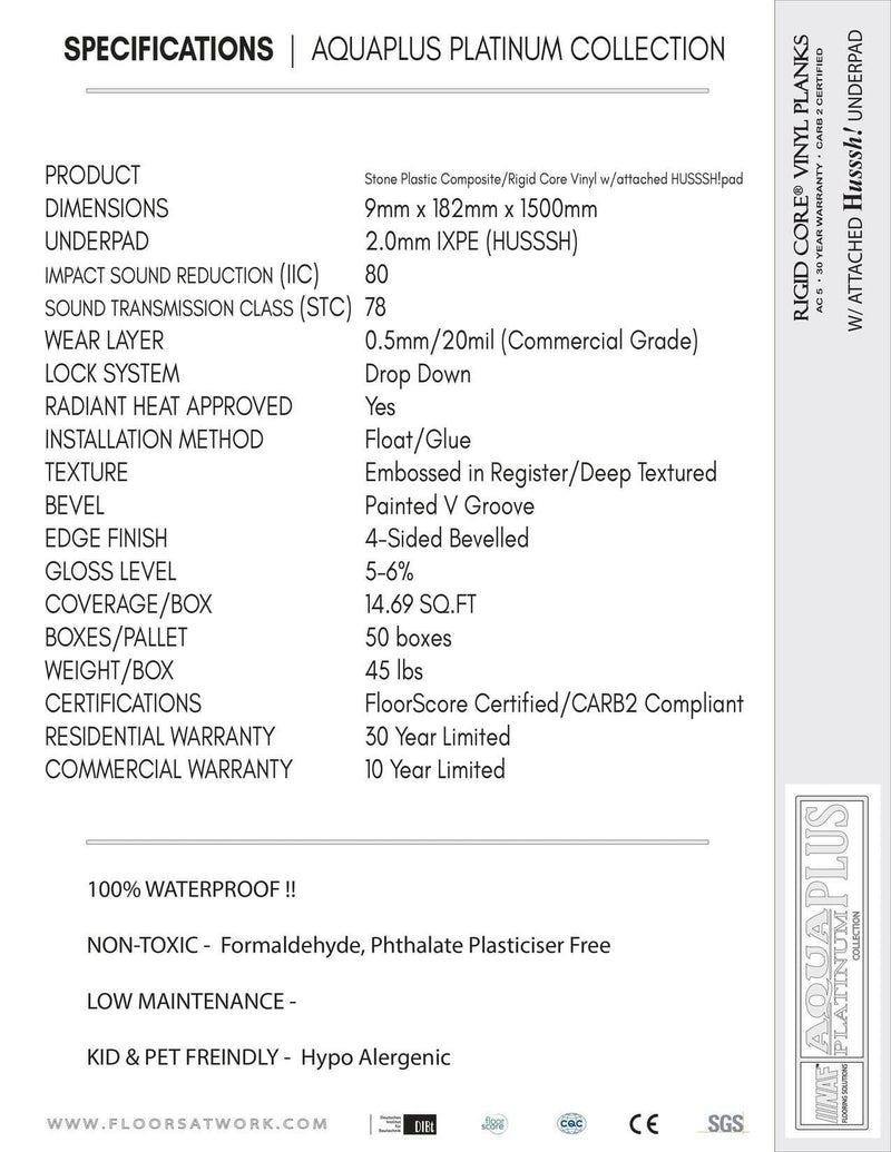 Gemini - AQUAPLUS PLATINUM vinyl 9mm SPC w/underlay - advancedflooring