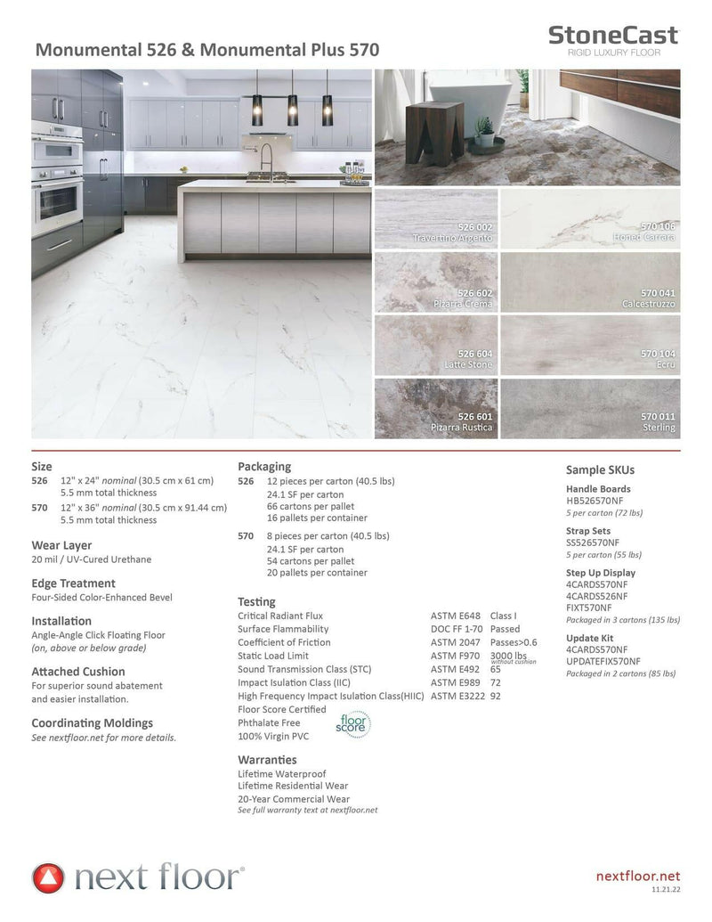 Honed Carrara 570 106 - Nextfloor Vinyl Tiles 5.5mm Monumental Plus 570 - advancedflooring