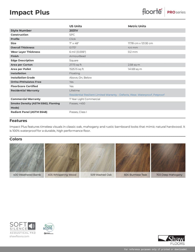 WASHED OAK - Shaw Vinyl 4.4mm IMPACT PLUS 2031V - advancedflooring